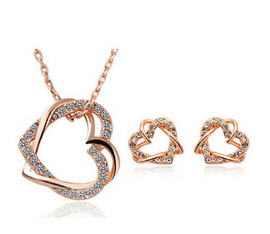Customized Double Diamond Heart Necklace And Earring Set