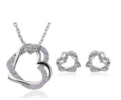 Customized Double Diamond Heart Necklace And Earring Set